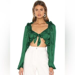 TULAROSA Bristol Front Tie Crop Blouse